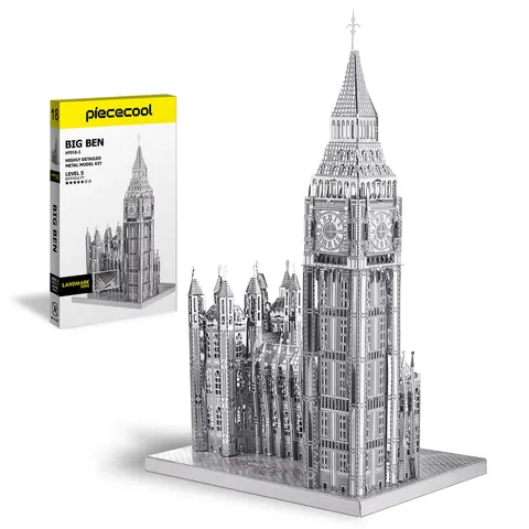 Składany metalowy model puzzle 3D Big Ben srebrny DIY Piececool