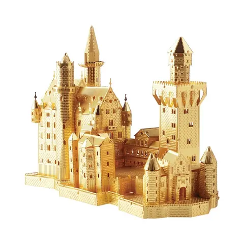 Składany metalowy model puzzle 3D Zamek Neuschwanstein złoty DIY Piececool