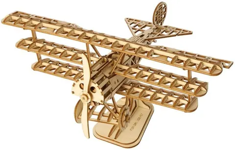 puzzle drewniane 3D model DIY Samolot Trójpłatowy 145 elem. Robotime