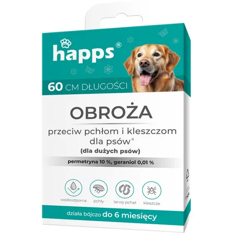 HAPPS Obroża na pchły i kleszcze dla dużych psów, 60 cm