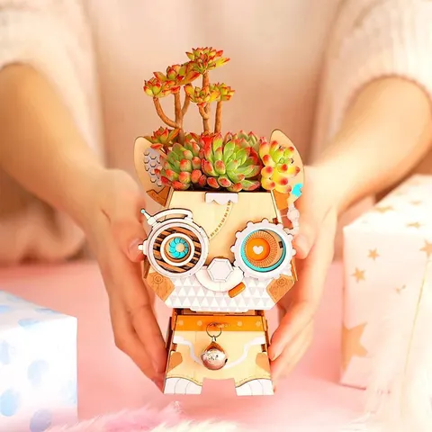 Drewniana doniczka Piesek puzzle 3D DIY Robotime