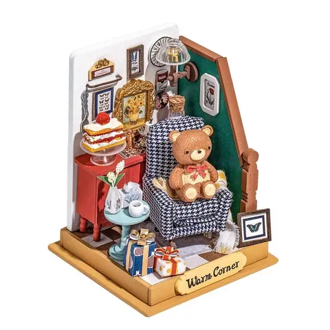 drewniany mini domek wakacyjny pokój DIY model 3D Robotime