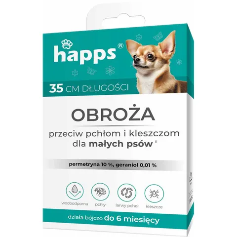 HAPPS Obroża na pchły i kleszcze dla małych psów, 35 cm