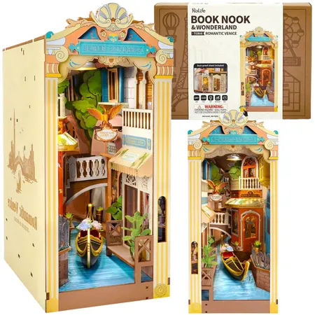 Składany drewniany model 3D Romantyczna Wenecja Book Nook DIY Robotime LED