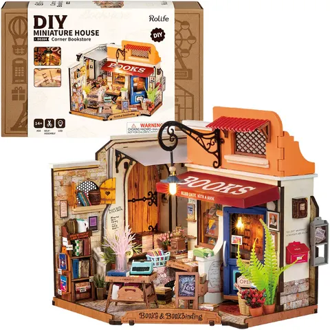 Robotime Ksiegarnia na rogu DIY mini domek drewniany model 3D