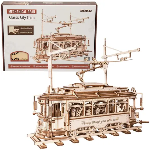ROBOTIME Drewniane Puzzle 3D DIY - Klasyczny Tramwaj 374 el