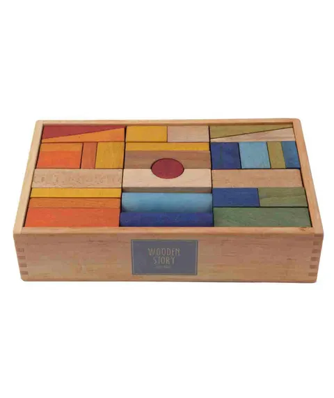Wooden Story Drewniane Kolorowe Klocki w Skrzynce 63 elementy