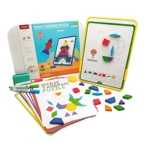 klocki magnetyczne mozaika tangram z tablicą 128 el. karty pracy Magical Magnet