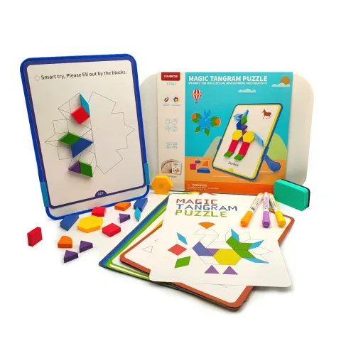 klocki magnetyczne mozaika tangram z tablicą 252 el. karty pracy Magical Magnet