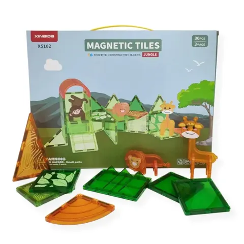 Klocki magnetyczne Dżungla 30 el. ze zwierzętami - X-Bida 3+
