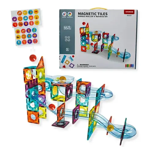 Kulodrom magnetyczny klocki tęczowe 95 el. - Magnetic Tiles3+