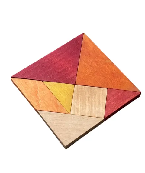 Drewniany Tangram w woreczku - barwa ciepła