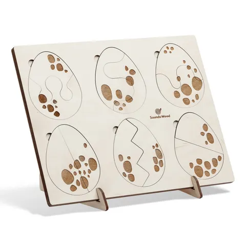 Drewniane puzzle edukacyjne "Co z tych jaj wyrośnie?"