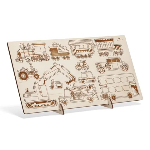 Drewniane puzzle dwujęzyczne "Pojazdy"