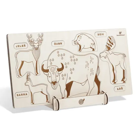 Drewniane puzzle edukacyjne "Rodziny w lesie"