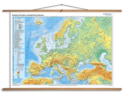 Ścienna mapa fizyczna Europy z rezerwatami biosfery UNESCO do szkoły