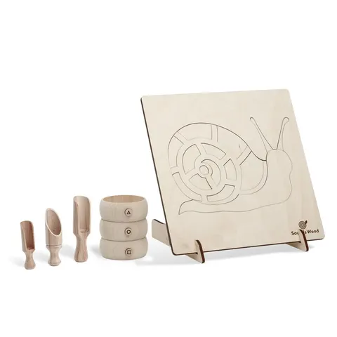 Drewniane puzzle sensoryczne wsypywanka Ślimak