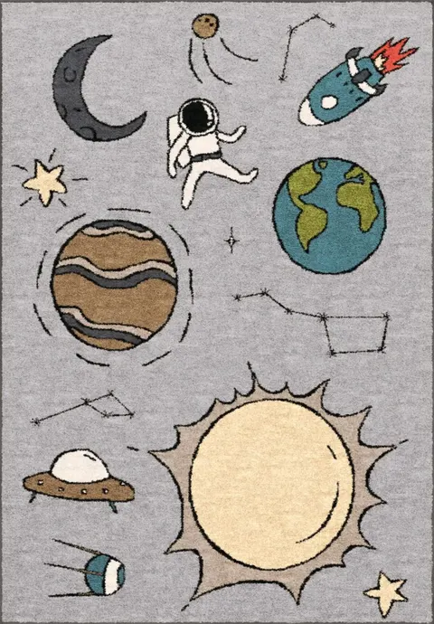 Dywan edukacyjny COSMIC szary z planetami (różne rozmiary)