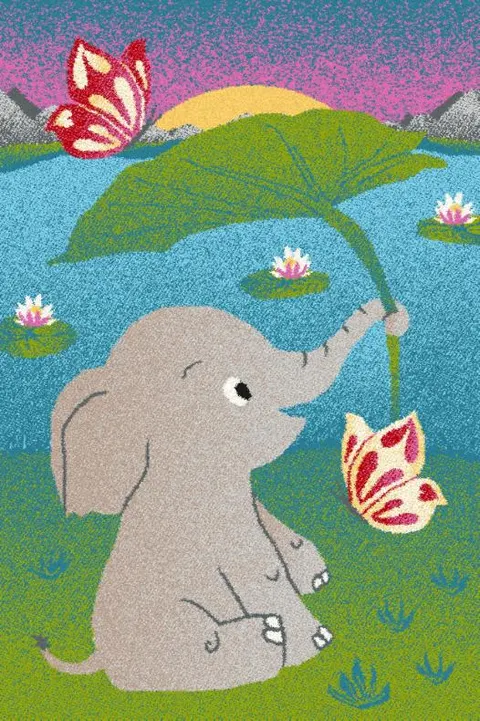 Dywan dziecięcy ELEPHANT zielony ze słoniem (160x220 cm)