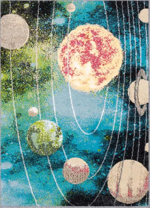 Dywan edukacyjny SONCE szmaragdowy z kosmosem i planetami (100x170 cm)