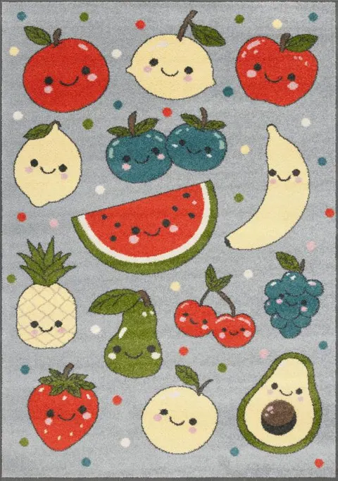 Dywan dziecięcy FRUITS jasnoszary w owoce (różne rozmiary)