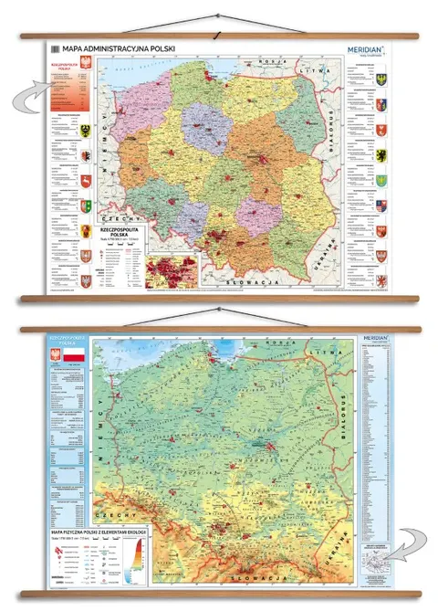 Dwustronna mapa ścienna DUO Polski administracyjna i fizyczna do szkoły