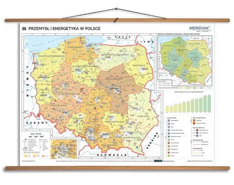 Ścienna mapa przemysłu i energetyki Polski do szkoły