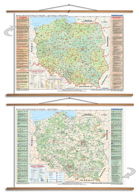 Dwustronna ścienna mapa krajoznawcza Polski: Historia i kultura / Przyroda