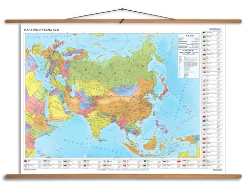Ścienna mapa polityczna Azji z reliefem i flagami do szkoły