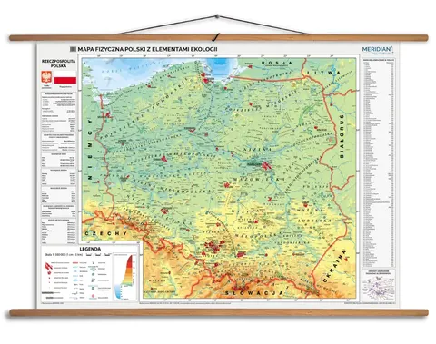 Ścienna mapa fizyczna Polski z elementami ekologii do szkoły