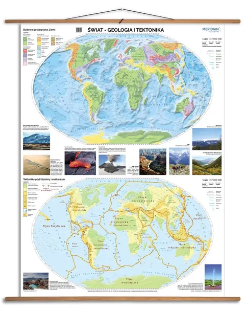 Ścienna mapa geologii i tektoniki świata do szkoły