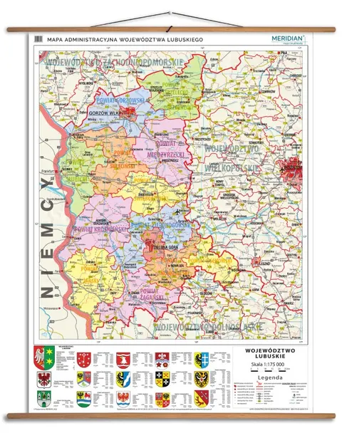 Ścienna mapa administracyjna województwa lubuskiego