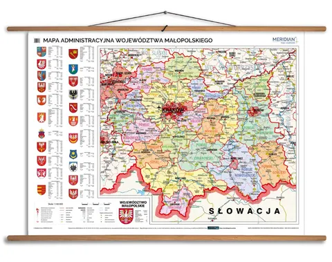 Ścienna mapa administracyjna województwa małopolskiego
