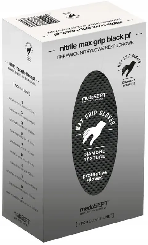 MaxGrip - Rękawice Nitrylowe Bezpudrowe Czarne 100szt. /Medasept - pełna rozmiarówka