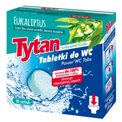 TYTAN Tabletki do WC eukaliptus – turkusowa woda POWER, 16 szt