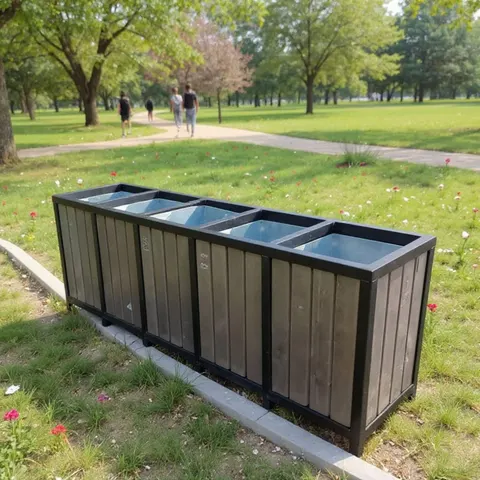 Kosz parkowy na śmieci do segregacji 5 komorowy