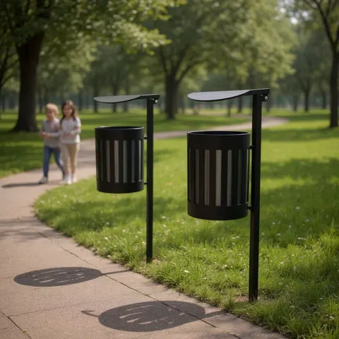 Kosz parkowy na śmieci z daszkiem