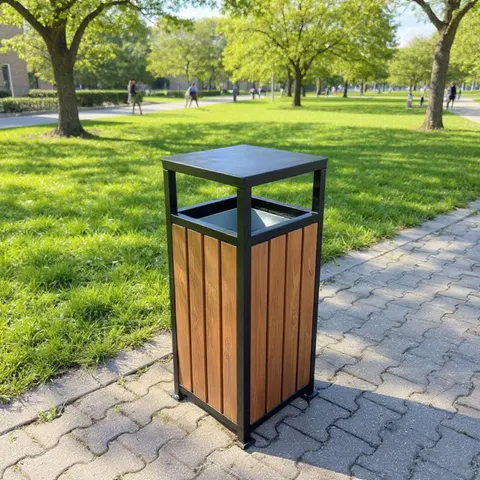 Kosz do parku kwadrat z uchylnym daszkiem 65 l
