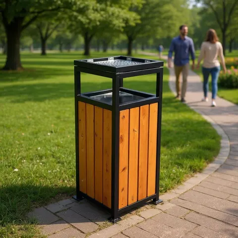 Kosz do parku kwadrat z popielnicą 65l