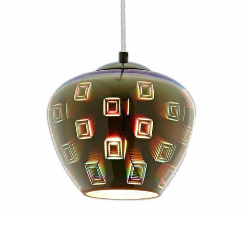 Lampa Wisząca 3D - kwadraty Szklana Chrom d200x165