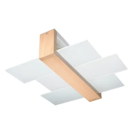 Plafon FENIKS 2xE27 szklany naturalne drewno Sollux SL.0076