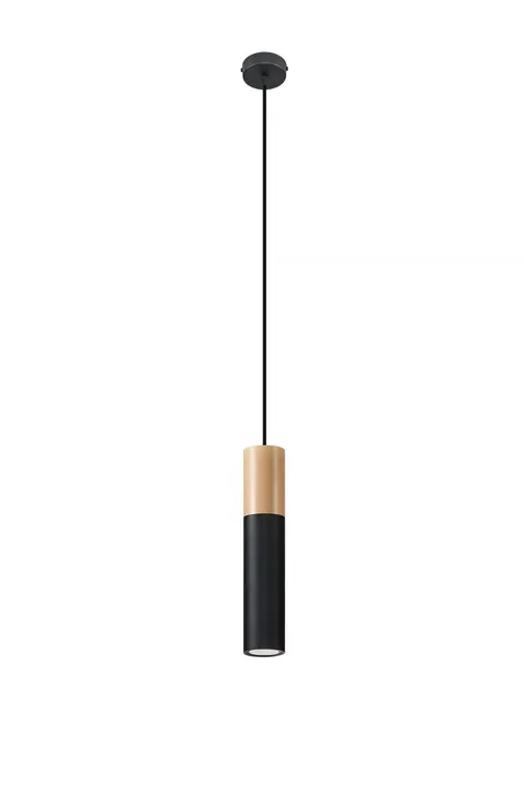 Lampa wisząca czarna tuba z dodatkiem drewna 6x30cm Sollux Lighting SL.0632 Pablo GU10