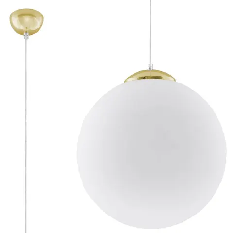 Złota lampa wisząca z białą szklaną kulą 40cm Sollux Lighting SL.0717 Ugo E27
