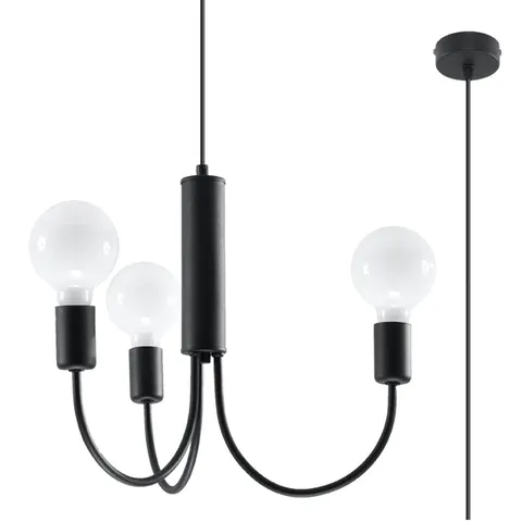Czarny metalowy żyrandol na trzy odkryte żarówki Sollux Lighting SL.0856 Piccolo 3xE27