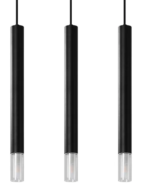 Czarna lampa wisząca z trzema walcami zakończonymi szkłem Sollux Lighting SL.0962 Wezyr 3xG9