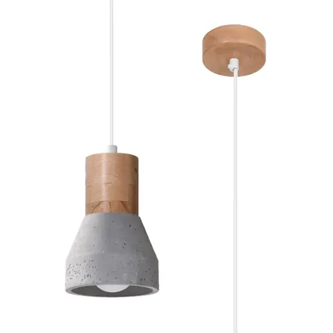 Szara mała lampa wisząca z betonu i drewna Sollux Lighting SL.0964 Qubic E27