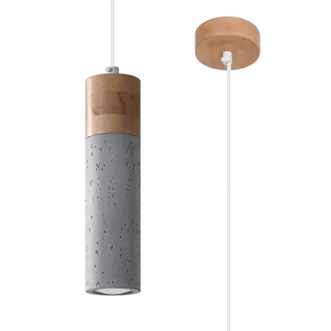 Lampa wisząca szara betonowa tuleja z dodatkiem drewna Sollux Lighting SL.0965 Zane GU10