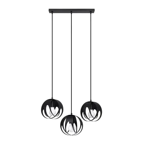 Czarna lampa wisząca z trzema kloszami na listwie 50cm Sollux Lighting SL.1089 Tulos 3xE27
