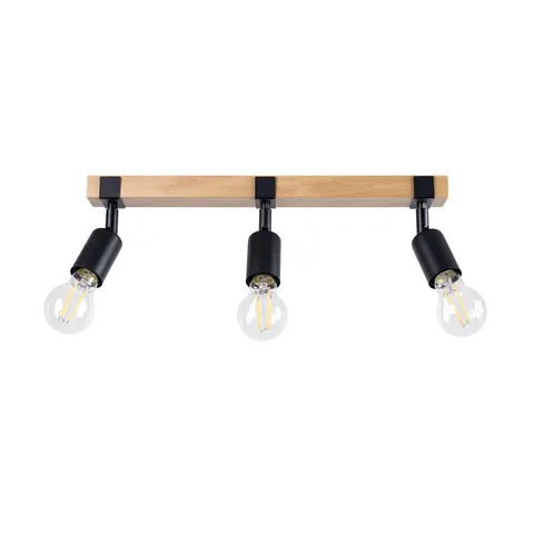 Plafon ZUCA 3xE27 czarny drewno wood Sollux
