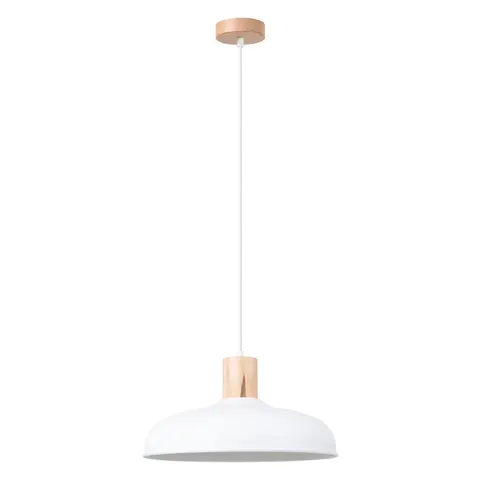 Biała lampa wisząca do kuchni z dodatkiem drewna Sollux Lighting SL.1323 Indy E27 38cm
